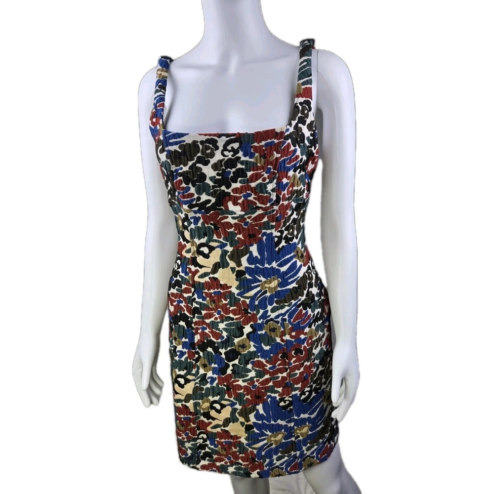 Maeve Anthropologie abstract floral jacquard multicolor shift A line dress 6